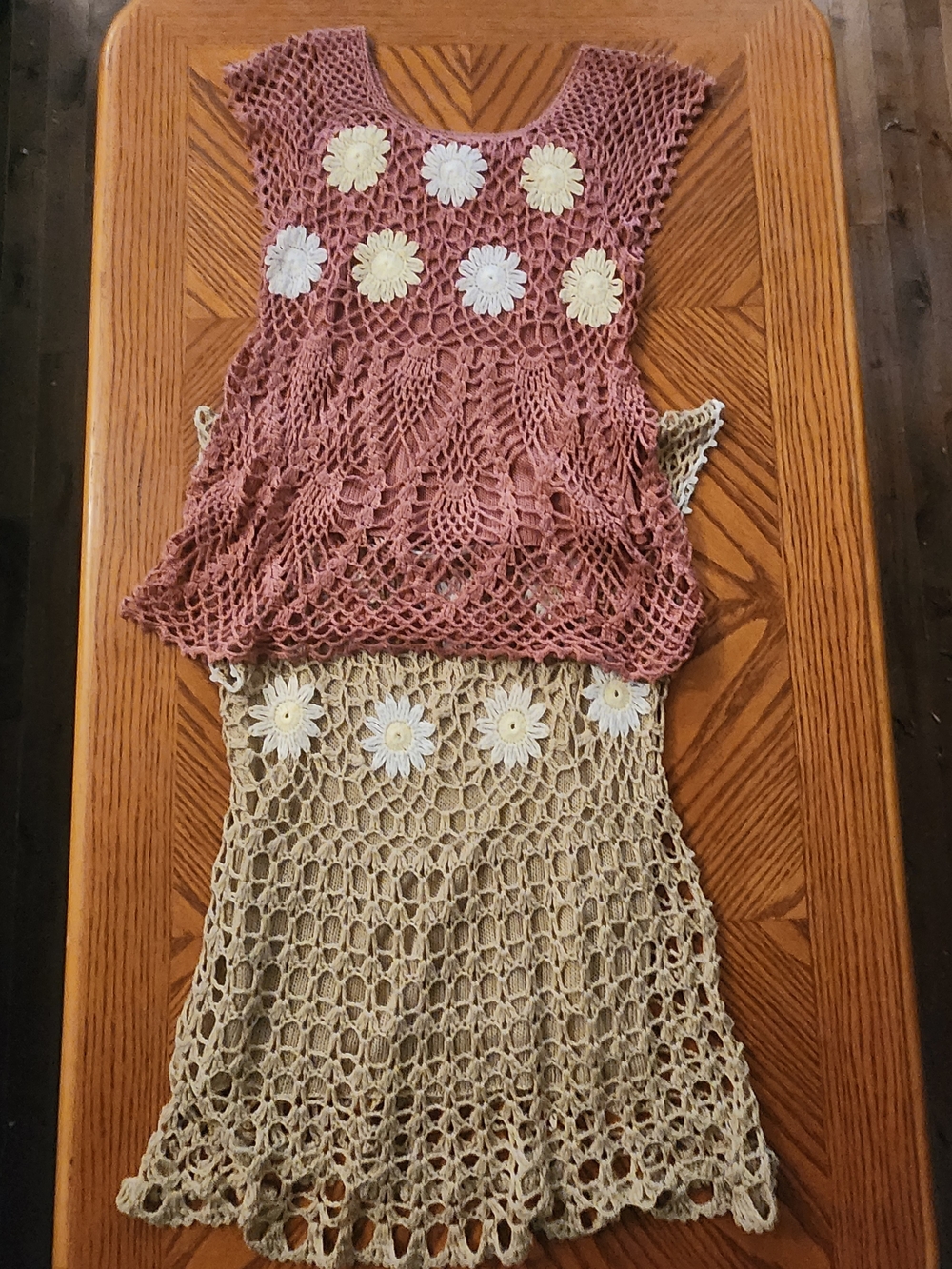Handmade Crochet Maxi Tops - Dusty Pink & Cream